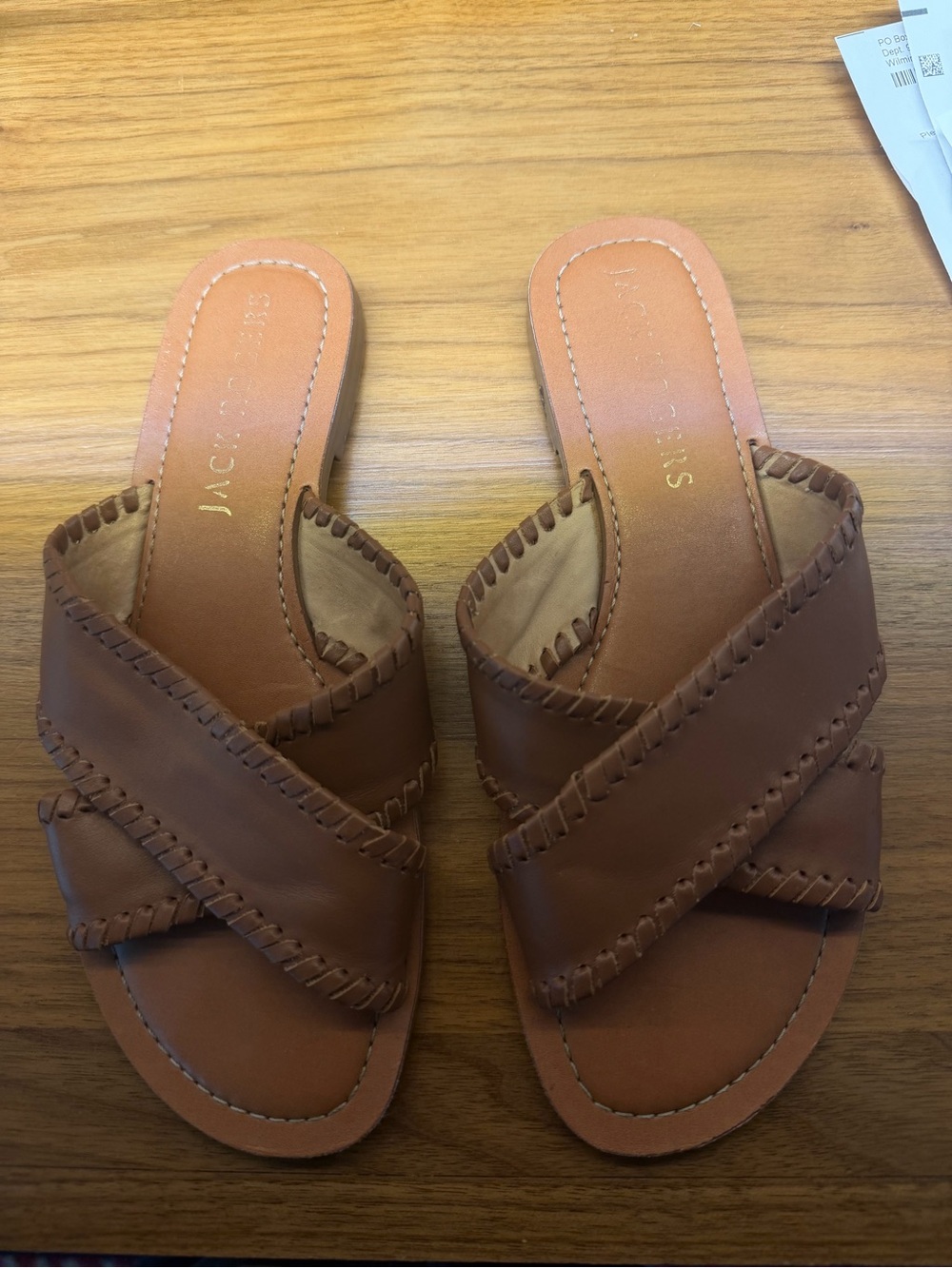 Jack Rogers Brown Leather Cross-Strap Slide Sandals